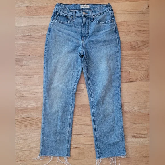 MADEWELL THE PERFECT VINTAGE JEANS HIGH RISE COMFORT STRETCH RAW HEM 25 PETITE - Picture 2 of 13